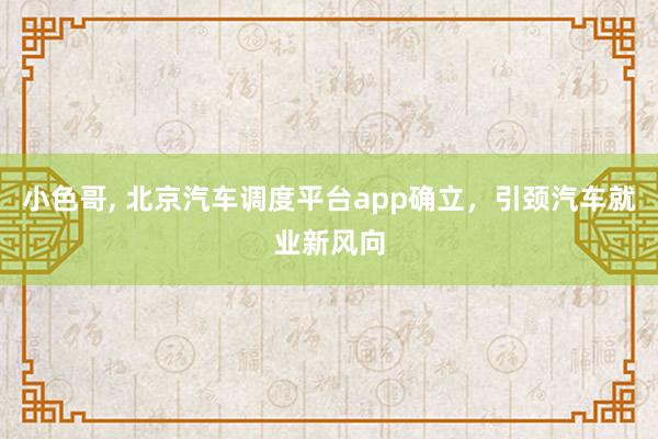 小色哥， 北京汽车调度平台app确立，引颈汽车就业新风向