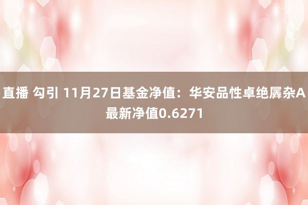 直播 勾引 11月27日基金净值：华安品性卓绝羼杂A最新净值0.6271