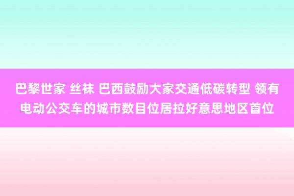 巴黎世家 丝袜 巴西鼓励大家交通低碳转型 领有电动公交车的城市数目位居拉好意思地区首位