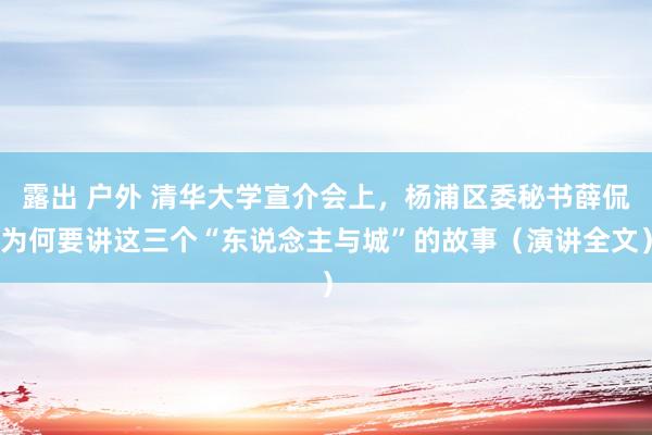 露出 户外 清华大学宣介会上，杨浦区委秘书薛侃为何要讲这三个“东说念主与城”的故事（演讲全文）