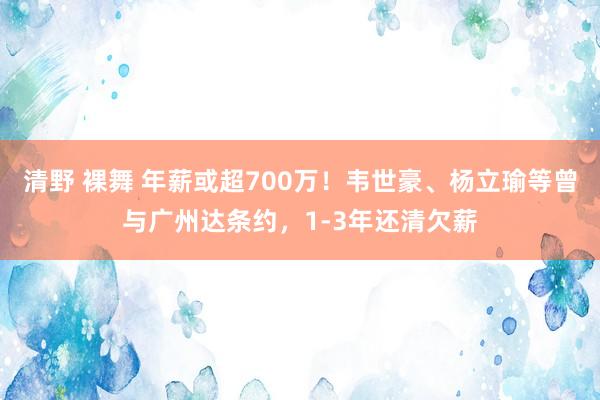 清野 裸舞 年薪或超700万！韦世豪、杨立瑜等曾与广州达条约，1-3年还清欠薪