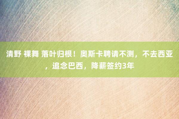 清野 裸舞 落叶归根！奥斯卡聘请不测，不去西亚，追念巴西，降薪签约3年