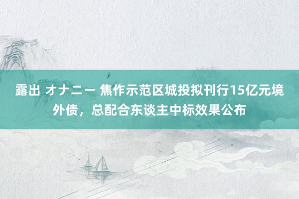 露出 オナニー 焦作示范区城投拟刊行15亿元境外债，总配合东谈主中标效果公布