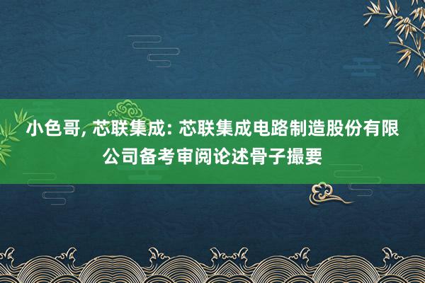 小色哥， 芯联集成: 芯联集成电路制造股份有限公司备考审阅论述骨子撮要