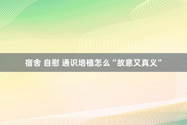 宿舍 自慰 通识培植怎么“故意又真义”